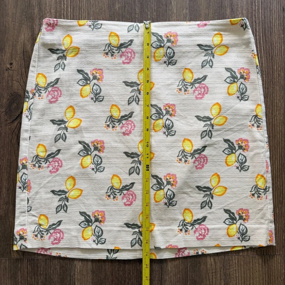 LOFT Mini Skirt Womens 12 Cream Lemon Floral Print Waffle Texture Citrus Garden
